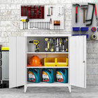 SISESOL White Metal Cabinet with Doors and Shelves,40" Metal Storage Cabinet with Lock Door Adjustable Shelf,File Cabinets for Home Office,School,Kitchen,Garage Storage Tool Cabinets