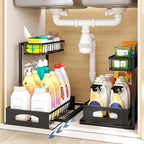Under Sink Organizer , 2 Pack Height Adjustable Cabinet Organizer with Slide Out Drawer, Pull Out Under Sink Storage, Multi-Purpose 2 Tier Sink Shelves for Kitchen Bathroom Pantry (Black, 2 Pack)