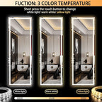 Hasipu Full Length Mirror with Lights, 58" x 18" LED Lighted Floor Standing, Full Body Dressing Hanging Mounted Mirror, Dimmable, Tempered Glass, Safe to Use, Square White
