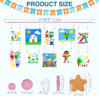 KOLLIEE Kids Artwork Display Art Wall Decor 4.93ft Boho Wooden Beaded Garland Collage Holder with Hanging Rings Wooden Stars Hook 40 Wood Clips for Kids Artwork Photo Room Bedroom Decor Pink