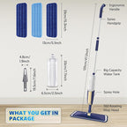 Spray Mops for Hardwood Floor Cleaning - MEXERRIS Wet Mops Dry Dust Mop with 3 Washable Mopping Pads- Flat Mop with Sprayer Home Commercial Mops for Wood Laminate Tile Vinyl Cement Concrete