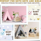 Wooden Baby Shower Crate Closet with Clothes Hangers & Dividers, Large Gift Basket for Boys & Girls, Wood Box Storage & Display with Handles & Ivy Garland, Welcome Gifts for New Parents