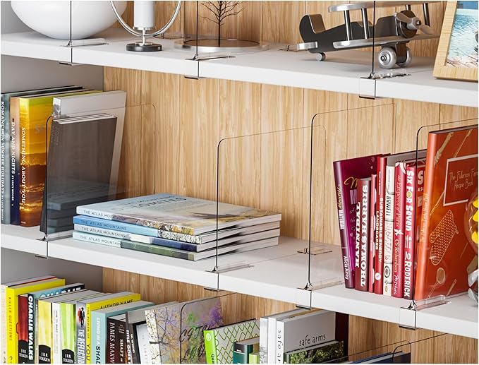 Yieach 6 Pack Acrylic Shelf Dividers for Closet Organization,Towel,Sweater,Purse Organizer - Adjustable Height - Vertical Shelf Separators for T Shirt,Clear Closet Shelf Divider for Wood Shelves