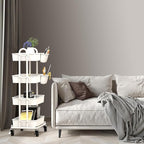 Simple Houseware 4-Tier Multifunctional Rolling Utility Cart with Hanging Buckets, White