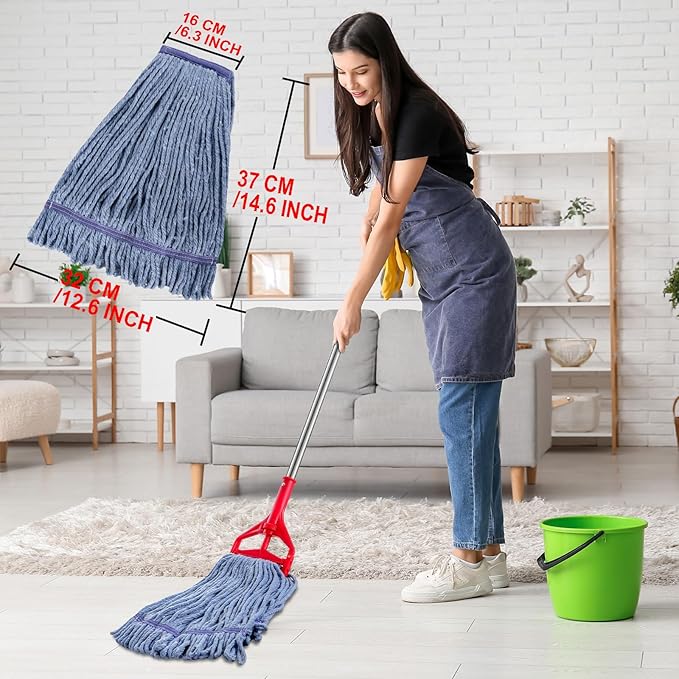 Commercial Mop Head Replacement,Industrial Wet Mop Refills with Cotton Looped End String for Floor Cleaning Heavy Duty,Pack of 3,Blue