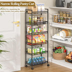 6 Tier Slim Rolling Storage Cart, Narrow Mobile Shelving Unit Organizer Utility Cart with Wheels, Metal Wire Storage Rack with Baskets for Kitchen, Bathroom, Laundry & Living Room, 10in(W) Black