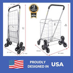 dbest Products Stair Climber Cruiser Cart Shopping Grocery Rolling Folding Laundry Basket on Wheels Foldable Utility Trolley Compact Lightweight Collapsible, Silver