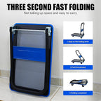 Blue Folding Platform Hand Truck 330 lbs Capacity, Heavy Duty Flatbed Dolly with 360° Swivel Silent Wheels, Foldable Steel Push Cart for Warehouse, Office, and Home Storage