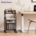 SWTYMIKI Rolling Cart with Drawers - Metal Utility Cart with Wood Shelf, DIY Divider and Locking Wheels, Craft & Art Cart Organizer for Under Desk Storage for Home Office Studio, Black