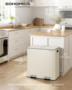SONGMICS Trash Can, 2 x 10.6 Gallon (2 x 40 L) Garbage Can for Kitchen, with 15 Trash Bags, 2 Compartments, Plastic Inner Buckets and Hinged Lids, Airtight, Almond Color ULTB730A01V1