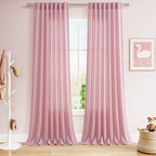Nanspring Rose Linen Curtains 102 Inches Long 2 Panel Set Back Tab Rod Pocket Semi Sheer Light Filtering Burlap Style Extra Long High Window for Neutral Farmhouse Decor Curtains in Living Room 52x102