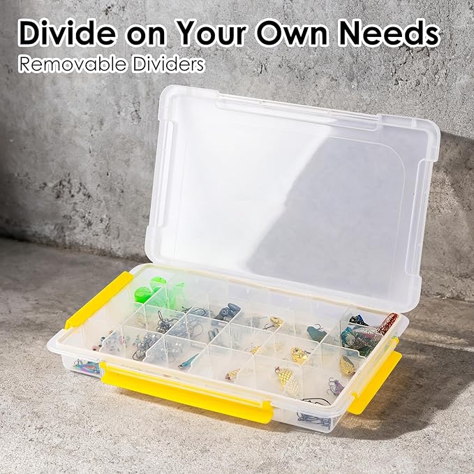 DOWELL Tackle Boxes, Plastic Tackle Storage Box Set, 4 Assorted Sizes with Removable Dividers, Fishing Tackle & Parts Organizer (4 Packs Trays)