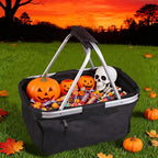 Picnic Basket, SIYUAN Collapsible Shopping Basket 24L Portable Grocery Basket with 2 Handles Reusable Folding Market Basket Leak-Proof Laundry Basket for Travel, Black