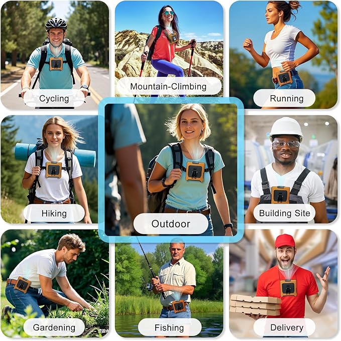 Portable Fan Wearable Personal Fan with 5 Speed Max 55 Working Hours Low Noise Portable Neck Fans Cooling Waist Fans for Camping Traveling LED Light Power Display 10000mAh Power Bank(Orange)