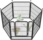 FXW Garden Fence Outdoor for The Yard – 32in(H) x 13.3ft(L) Heavy Duty Metal Animal Barrier for Dog and Rabbit, Decorative Dog Fence, 6 Panels, Black