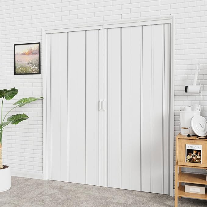 61"-72" x 80" Accordion Doors Interior - Three Installation Options, Vinyl PVC Bifold Accordion Closet Doors, Includes Door & Mounting Hardware, Handle, Temporary Folding Door for Doorway Pantry