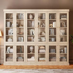Vyre 70.8" Tall Brown Bookshelf with Glass Doors, Farmhouse Modular Bookcase with 6-Tier Adjustable Shelves, Large Storage Cabinet for Home Office, Living Room, Set of 2