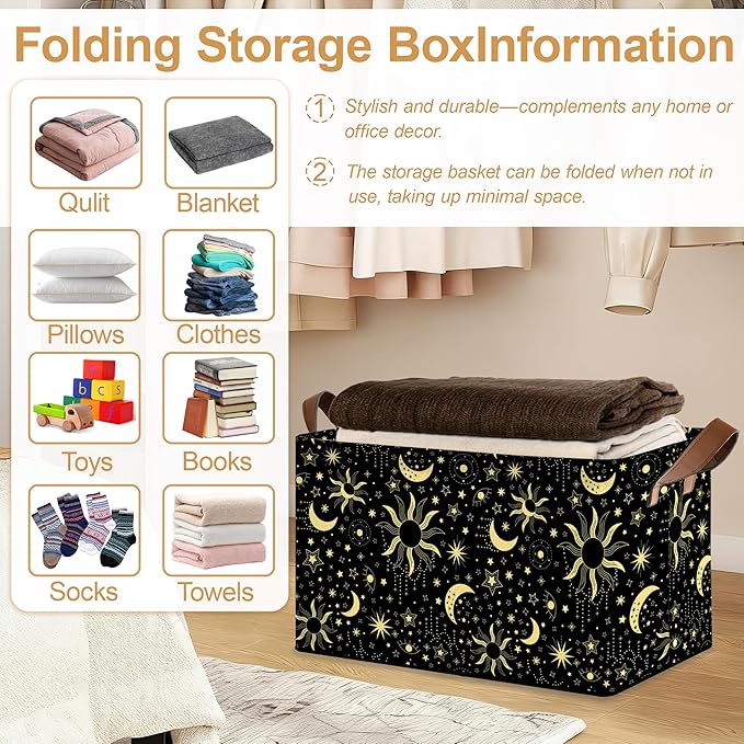Decorative 32L Starry Night Sky Storage Bins with Handles, Organization and Storage, Cube Storage Organizer for Hamper, Nursery