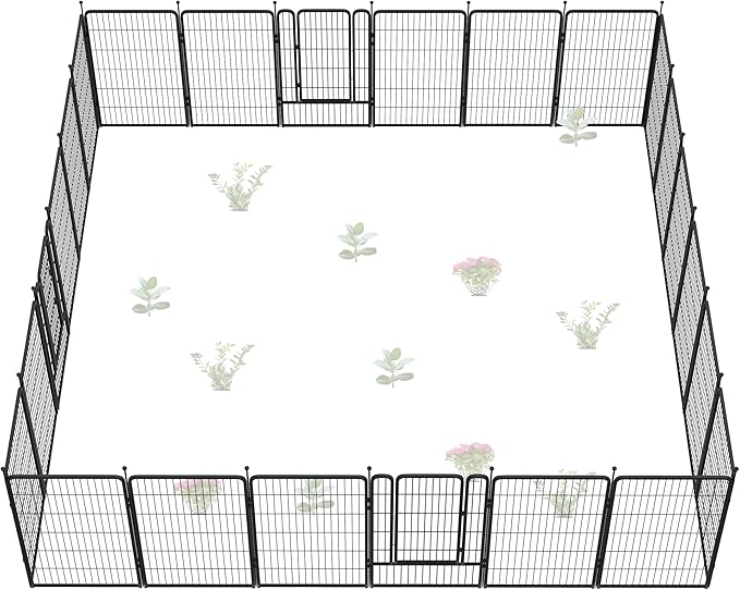 FXW Garden Fence Outdoor for The Yard – 45in(H) x 54.7ft(L) Heavy Duty Metal Animal Barrier for Dog and Rabbit, Decorative Dog Fence, 24 Panels, Black
