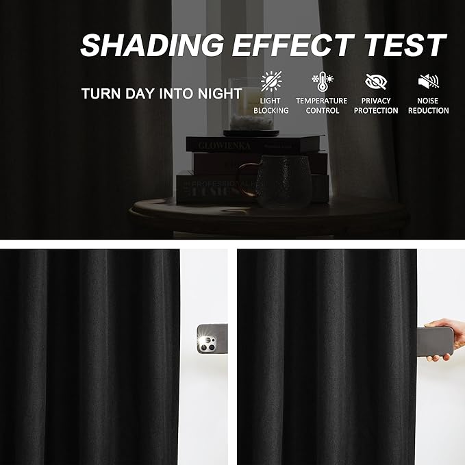 DUALIFE 2 Panels Pinch Pleated Blackout Curtains, Back Tab with Hooks, Extra Long Black Curtains/Drapes 132 Inch Length 11 FT,Thermal Insulated Draperies for Loft,(Black, 2 Panels,40" W x 132" L)