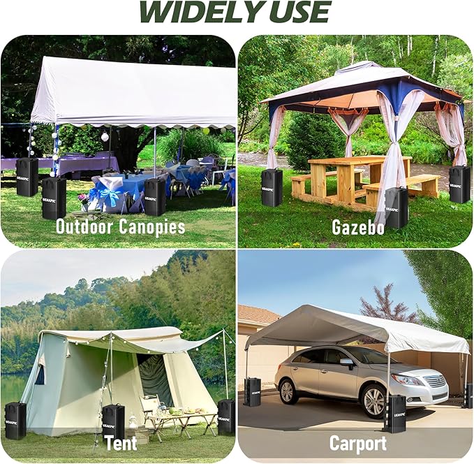 Canopy Weights, 220 LBS Heavy Duty Set of 4 Tent Water Leg Bags for Outdoor Gazebos, Umbrellas, Pergolas, Sunshades & Patio Furniture (Black 25L x 4)