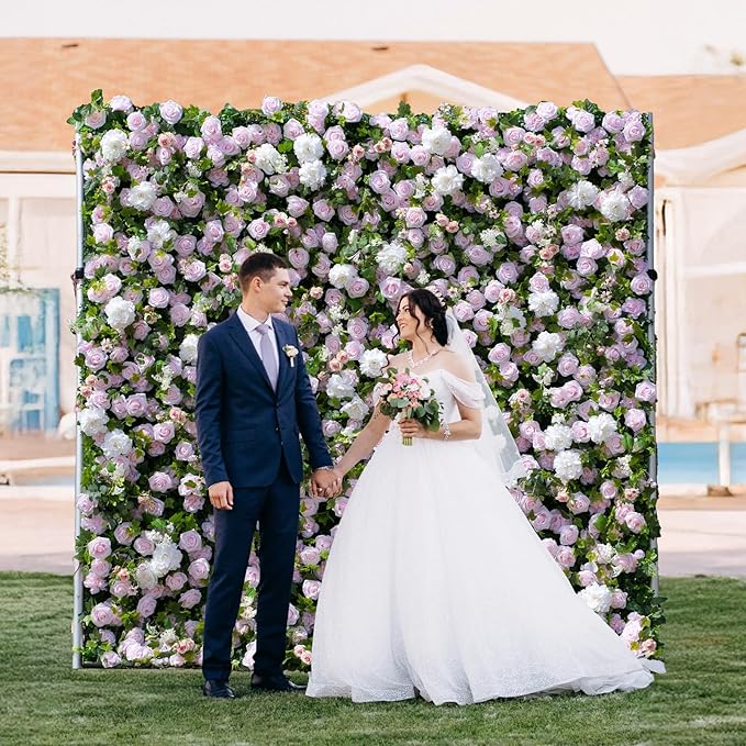 Artificial Luxury‌ Flower Wall Backdrop, Gorgeous 3D Silk Floral Backdrop for Wedding, Baby Shower, Party and Home Decor, Quick Assembly/Storage, Eco ＆ Pet Friendly, 2 pcs, Each Panel 2 * 8 ft.