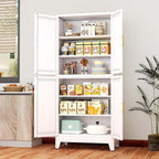 75" H Tall Kitchen Pantry Cabinet, Pantry Storage with Doors and 3 Adjustable Shelves, Metal Storage, Cupboard for Kitchen, White