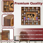 48 Shot Glass Display Case with Large World Map,28" x 27“ Solid Wood Shot Glass Holder,Wall Mounted Bar Cabinet for Wineglass Storage Decor (Brown)