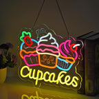 Cupcakes Neon Sign, Cupcakes Neon Lights Hanging Wall Art Decoration for Bakery Cafe Business Service Home Shop/Truck, USB Powered Ultra Bright Dimmable, 14.17×12.6 inches