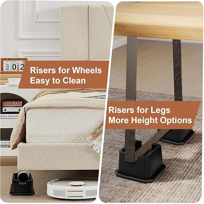 shouwuhho Bed Risers 3 inch, Furniture Risers Elevation in Heights 3 Inch Heavy Duty, Bed Lift Risers for Caster Wheels or Posts of Bed Table Couch, Support up to 6000 lbs, Black, 6 Pack