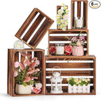 BOBOKA Set of 6 Decorative Wood Crates Nesting Storage Container, 6 Size Farmhouse Wooden Storage Boxes, Rustic Wooden Crates for Storage, Display, Christmas Decorations