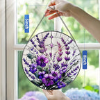 Bauhinia&Violets Flower Stained Glass Suncatcher, Stained Glass Window Hanging, 8 Inch Window Hanging Decor, Christmas, Mother's Day, Birthday Gifts for Mom, Grandma, Women, Wife, Lovers