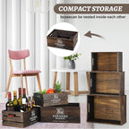 Barydat Set of 5 Wood Crates for Display Decorative Nesting Wooden Crate Storage with Handles Vintage Farmhouse Style Decorative Boxes Multipurpose Fruits Vegetables Boxes(Dusty Brown,Elegant)