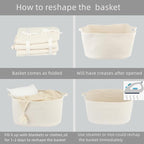 Large Rectangle Blankets Basket Living Room 22"x17"x12" Woven Cotton Rope Storage Baskets for Nursery Toy Baskets for Kids and Dogs Wicker Laundry Basket Bin for Clothes Towels white