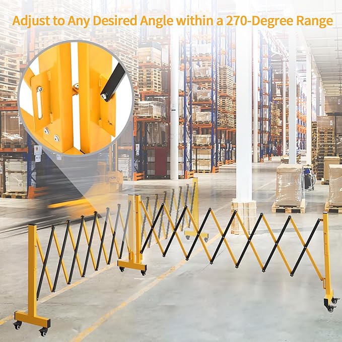 23FT Industrial Expandable Barricade Folding Security Gate with Wheels,Retractable Driveway Gate with Aluminum Fence