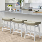 Counter Height Bar Stool Kitchen Counter Modern Backless Barstool with Upholstered Faux Leather Seat and Solid Wood Leg Farmhouse 24 inch Bar Chair, Light Grey + White, 1pc