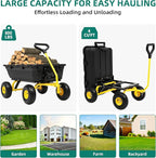 800LB Garden Dump Cart, 4 Wheel Wheelbarrow with 10”Tires, Heavy Duty Dump Cart Wagon with Quick-Release System & 10" Non-Flat Tires, Steel Frame Utility Cart for Yard, Farm, Hauling Firewood