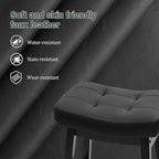 Counter Height Black Bar Stools Set of 3 for Kitchen Counter, Backless Farmhouse Kitchen Island Barstools with Upholstered Faux Leather Saddle Seat and Solid Wood Legs Modern 24 inch Bar Chairs
