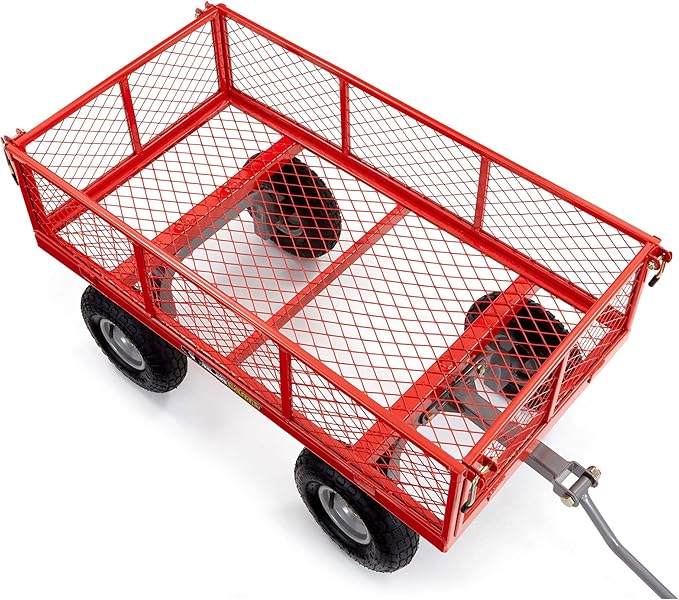 Gorilla Carts Steel Utility Cart, 4 Cu Ft Bed, 800 lb Load Capacity, Red – Heavy-Duty Outdoor Hauling Wagon with Removable Side Panels for Yard, Lawn, Garden or Landscaping