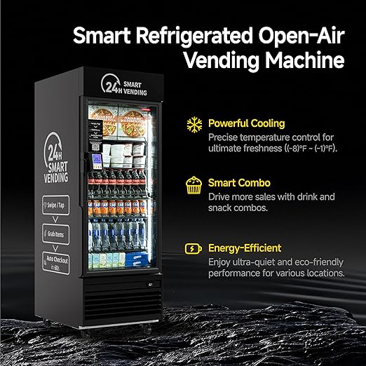 HAHA Smart Vending DC-550D Combo Vending Machine,Smart Refrigerated Beverage Vending Machine with Touch Card Reader - Capacity 378 Bottles (Black, AI Frozen)