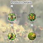 Stained Glass Window Hanging 4 Pcs Set Green Plants Yellow Insect Theme 6.3" - Suncatcher Door Garden Sun Catcher Decor Birthday Christmas for Mom Woman Nana Men