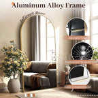 EOGOW 71" x 24" Arched Full Body Mirror,Standing or Leaning Tempered Glass Shatterproof Full Length Mirror with Stand for Bedroom Living Room Entryway,Gold