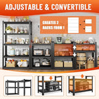 Garage Shelving Units, Heavy Duty 4-Tier Storage Shelves, Metal Adjustable Storage Rack, Steel Shelves, 2750 lbs Capacity, Industrial Shelving for Heavy Tools (Black, 4TIER 9.8"D×15.7"W×44"H, 4TIER)