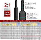 Chanzon 2:1 Ratio 2" (50mm) Heat Shrink Tubing 3.3Ft Roll (1M Total Length) Black Polyolefin Sleeving Wrap Shrinking 2 to 1 1pcs