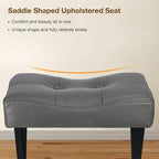 18-Inch Leather Vanity Stool Chair, Vanity Bench with Metal X-Leg, Ottoman Accent Stool with Thick Padded Saddle Seat, Gray