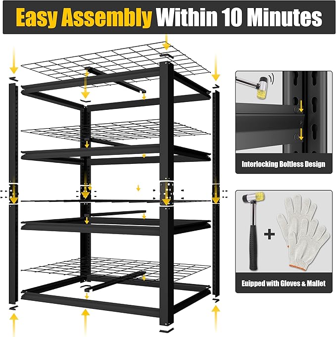PrimeZone 40" W Heavy Duty Garage Shelving 2200 LBS 4 Tier Storage Shelves Adjustable Industrial Metal Wire Shelf Utility Rack for Garage,Basement,Pantry,Warehouse,Commercial,40" WX20 DX60 H 6Pack