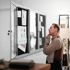 72"x36" Lockable Enclosed Bulletin Board, Outdoor Flet Weather-Resistant Aluminum Frame Notice Board, Wall Mounted Display Case Acrylic Doors for School,Office,Silver Frame w/Black Flet