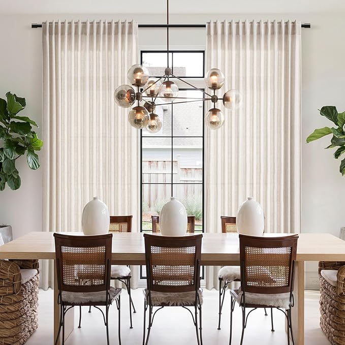 Beige Linen Semi Sheer Curtains 84 Inch Length 2 Panels Set Back Tab Rod Pocket Flax Linen Cotton Textured Curtains for Living Room Dining Room Natural Light Filtering Window Curtain Drapes 60x84