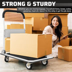 Heavy Duty Foldable Push Cart Dolly | 330 lbs. Capacity | Upgraded Collapsible Hand Truck Folding Platform with Swivel Wheels | Flat Bed Moving Wagon | Space Saving Push Handle (White)