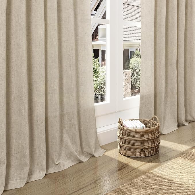 Nanspring Eggshell Beige 63 Inch Curtains for Living Room Linen Blend Luxury Light Filtering Semi Sheer Curtain Back Tab Rustic Decor Neutral Elegant Drapes for Bedroom Office 52x63, 2 Panels